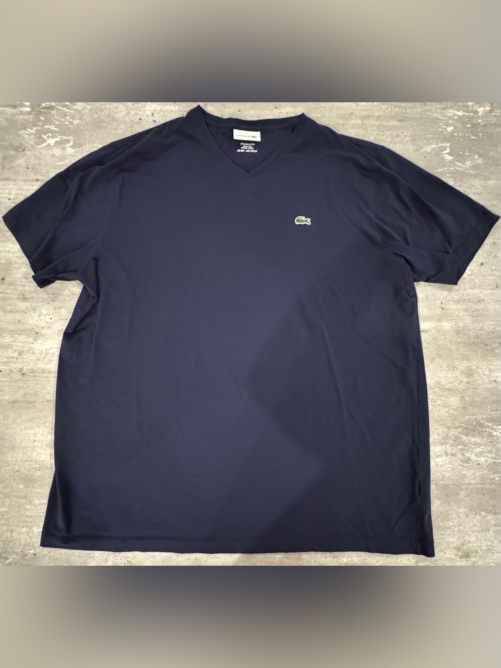 Classic Lacoste Mens Big 2XL Navy Blue V-Neck T-Shirt Pima Cotton Crocodile Logo